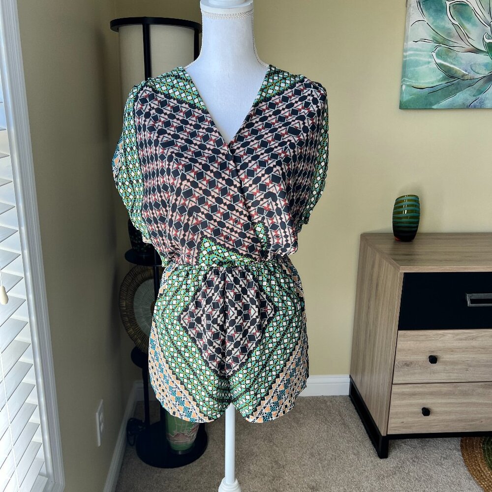 Multicolored  Brown Black Green Deco Design Shorts Jumper